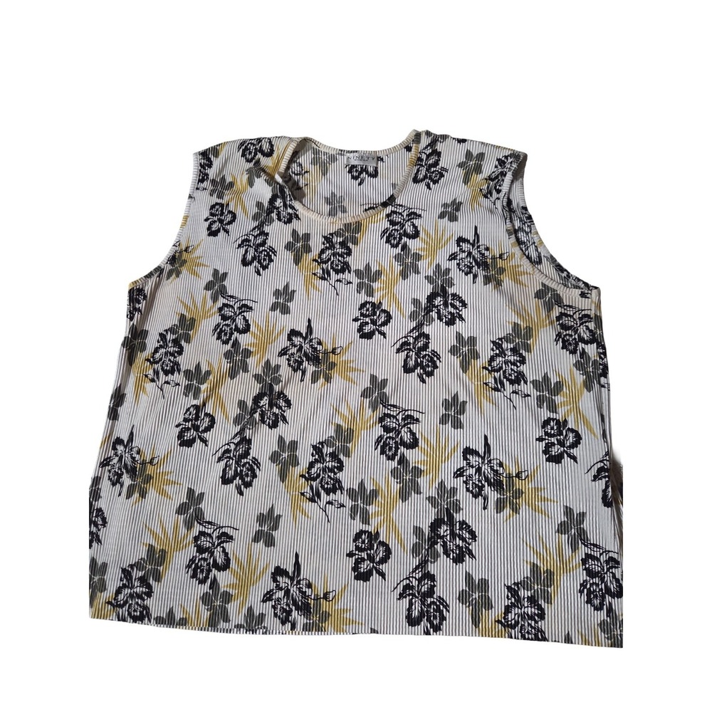 NINETY Clothing Co 3X Plus Size Sleeveless Top Floral Pinstripe Crinkle Pleat